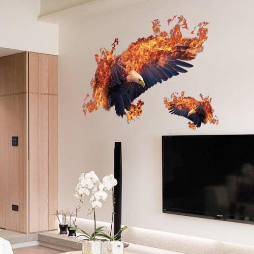 Flame Eagles 3D Wall Stickers Art Wallpaper Personality Home Decoration PVC Wall Decals/Adhesive Office Decoration TV Sofa Decor