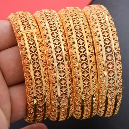 4Pcs/set Dubai Gold color Bangle For Women Indian Bracelet Africa Ball Jewelry Bangle&Bracelet Ethiopian Wedding Bride Jewelry