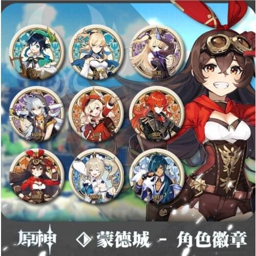 9 PCS/LOT Anime Genshin impact Brooch Badge Model Doll Cosplay Pins Toy 58MM