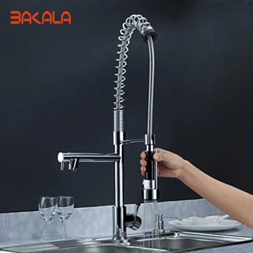 BAKALA Free shipping pull out kitchen faucet.Solid Brass Thicken Chrome Spring faucets.Two Spouts kitchen mixer tap CH-8002