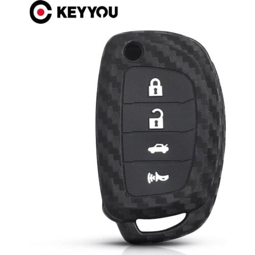KEYYOU Key Rings For Hyundai i25 ix35 Sonata 2017 2018 2019 For Car Accessories 4 Buttons Key Case Carbon Silicone Key Cover