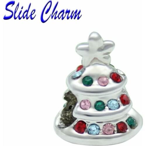 Bead Charm Festive Christmas Tree With Crystal Beads Fit Pandora Bracelet Bangle DIY Jewelry