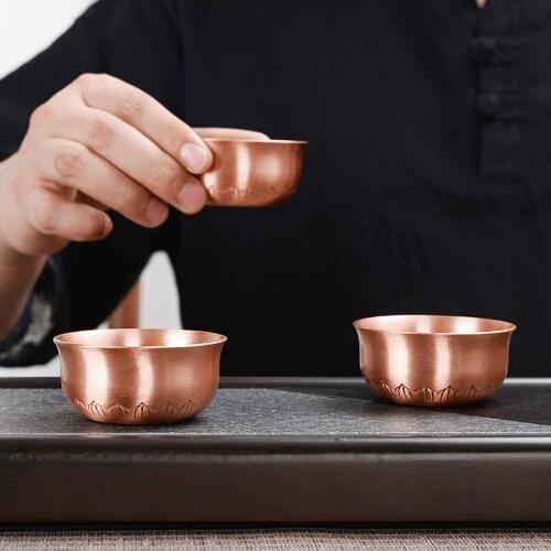 Red Copper Tea Cup Wine Cup Copper Water Cup Pure Copper Thickened Tea Bowl Small Wine Cup Suit Kung Fu Tea Set Small Tea Cup Ma