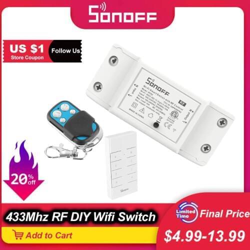 Itead SONOFF RF R2 Wifi Smart Switch 433Mhz RF Remote Controller Switch DIY Mini Light Switch Module For Smart Home Automation
