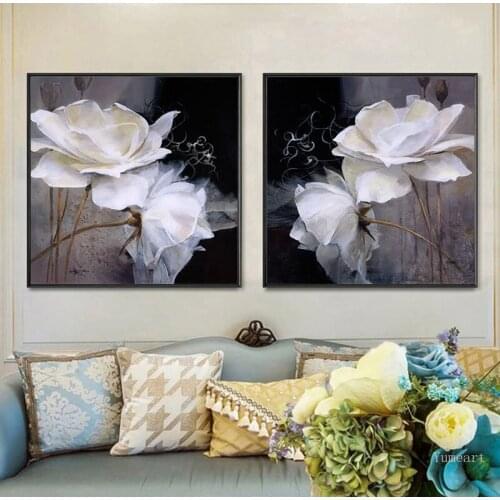 Classical Prints on Canvas Wall Art for Home Decor White Large Rose Flower Modular Picture for Kitchen Room Bathroom Home Decor