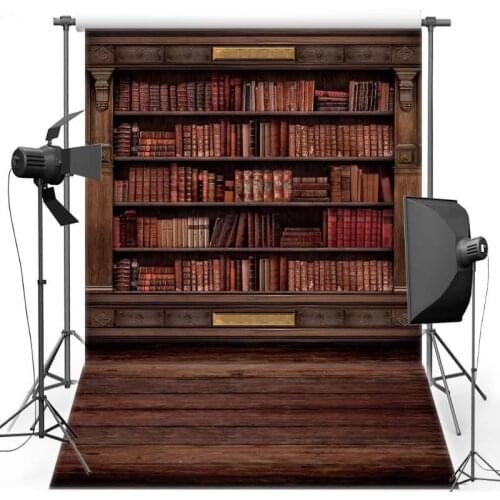 Bookshelf Bookcase Library Wood background polyester or Vinyl cloth High quality Computer print wall photo backdrop