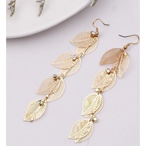 Korean New Trendy Temperament Tassel Drop Earring for Women Copper Gold Leaves Long Dangle Earrings Fashion Jewelry 2019