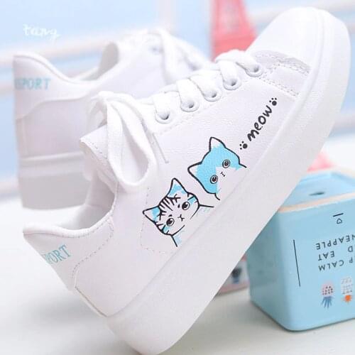 2020 Women Sneakers Fashion Lace-up Women Casual Shoes for women Cute Cat woman vulcanize shoes white shoes sneaker woman