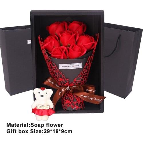 Best Valentines Day Gift 7 Soap Rose Flower Gift Box Bouquet Stuffed Bear Wife Present for Birthday Party Anniversary