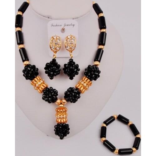 Fashion Black African Wedding Jewelry Set Nigerian Necklace Beads Costume Jewellery Sets ZQ7-10