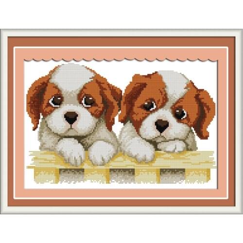 Two puppies cross stitch kit cartoon 14ct 11ct count print canvas stitching embroidery DIY handmade needlework