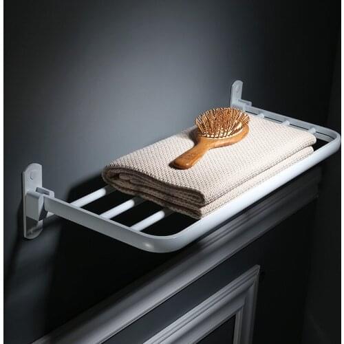 Bathroom Towel Racks White Aluminum Bath Towel Holder Wall Mounted Towel Rack 40-60cm Floding Bath Towel Holder bath hardware