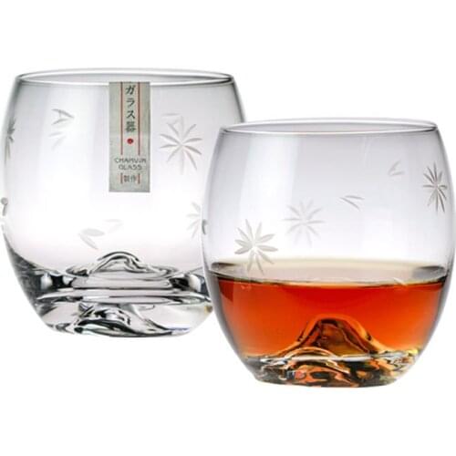 New Arrivals Fuji Whisky Cup Ice Flower Design Transparent Lead-free Crystal Wine Glass Creative Brandy Rum Liquor Beer Vaso