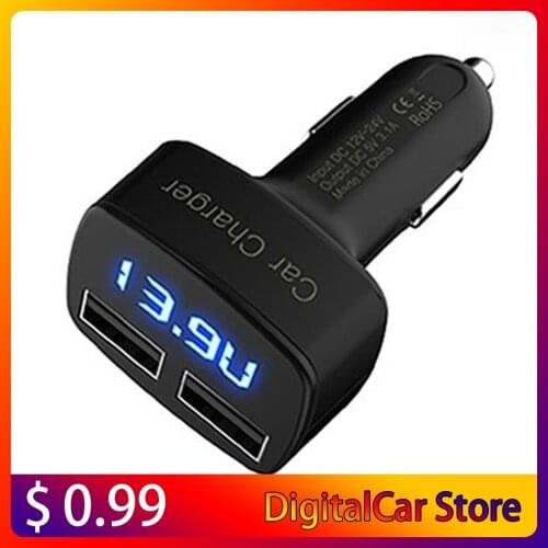 New Dual USB Car Charger Digital LED Display DC 5V 3.1A Universal Adapter With Voltage Temperature Current Meter Tester