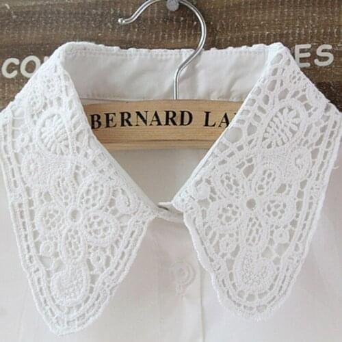 40GC Women Pure Color Lace Detachable Lapel Choker Necklace Shirt Fake False Collar