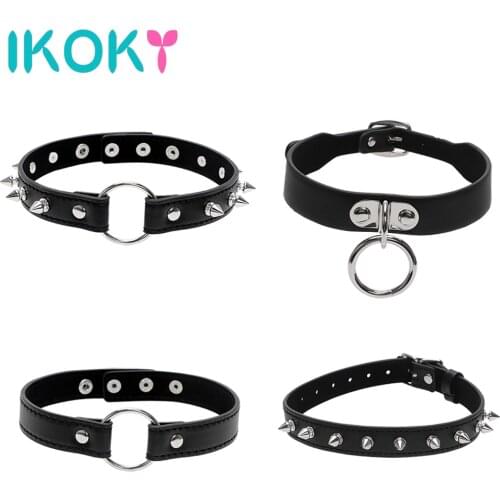 IKOKY Adjustable Punk Style Neck Ring Adult Games Spike Rivet Buckle Collar Sex Toys for Couples SM Bondage Slave Restraints