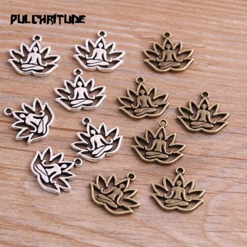 20pcs 17*18mm Metal Alloy Two Color Lord Of Buddh Lotus Charms Plant Pendants For Jewelry Making DIY Handmade Craft