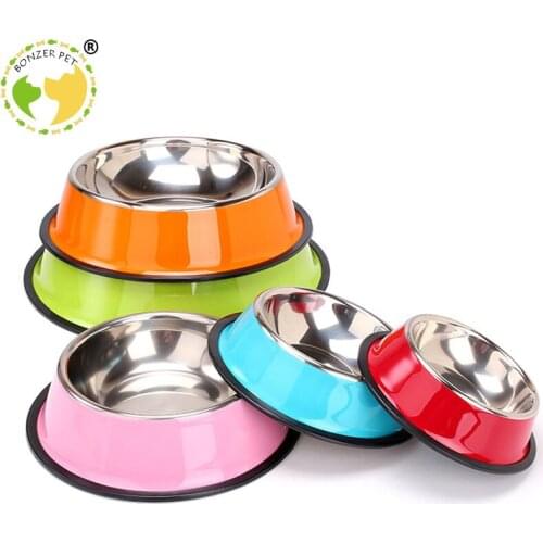 Bonzerpet Dog Cat Color Stainless Bowls Steel Travel Feeding Feeder Water Bowl For Pet Dog Cats Puppy Outdoor Food Dish 5 Sizes