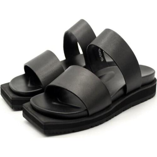 New arrival fashion plain-toe slipper shoes for men comfort handmade men slippers black Outside the slippers