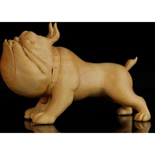 Boxwood French Bulldog Statue Cute Carved Dog Decoration Vivid Creative Animal Crafts Heykel GY51