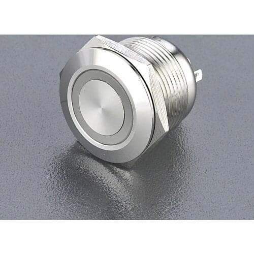 19mm LED pushbutton switch stainless steel waterproof momentary Flat round 1NO ring illuminated
