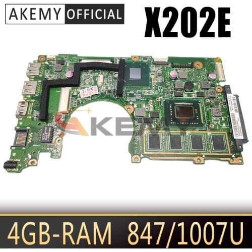 AKemy X202E original mainboard for ASUS X200E X201E S200E X201EP with 4GB-RAM 847/1007U CPU Laptop motherboard