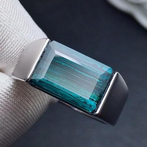 A411 Fine Jewelry 18 K Gold Jewelry 100% Natural Green Tourmaline Gemstones 4.95ct Diamonds Males Wedding Fine Mans Rings