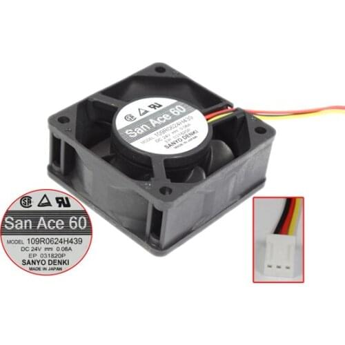 Sanyo Denki 109R0624H439 DC 24V 0.06A 60x60x25mm 3-Wire Server Cooling Fan
