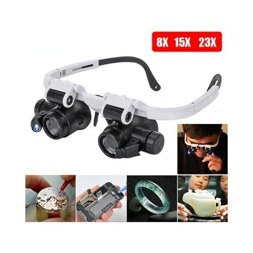 8X/15X/23X Jeweler Watchmaker With Led Light Magnifying Glass Headband Magnifier Glasses Reading Led Magnifying Glass Glasses