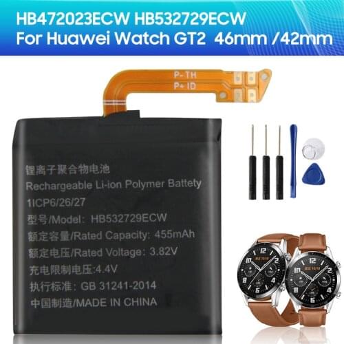 HB532729ECW 100% Original Battery for Huawei Watch GT2 GT 2 46MM HB472023ECW For Huawei WATCH 2 GT2 42MM + Tool