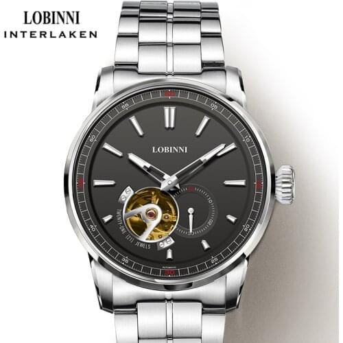 Lobinni Luxury Brand MIYOTA Movement Mens Skeleton Watch Luminous Hand Business Men Watch Stainless Steel Waterproof Clock