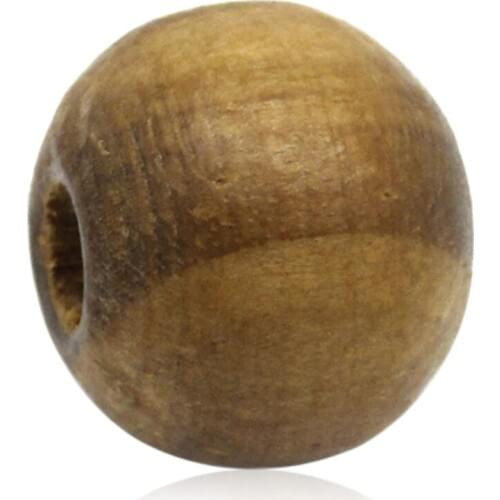 DoreenBeads 50PCs Coffee Stripe Round Wood Beads 10mm(3/8") new