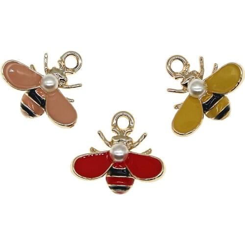 Cute Animal series Bee Insect Enamel Charms Inlaid pearls Pendant For DIY Jewelry Earring Bracelets Necklace Finding Accessories