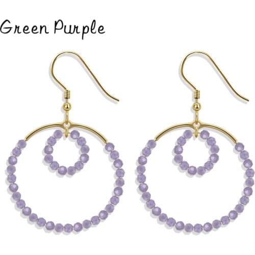 Green Purple Dangle Earrings