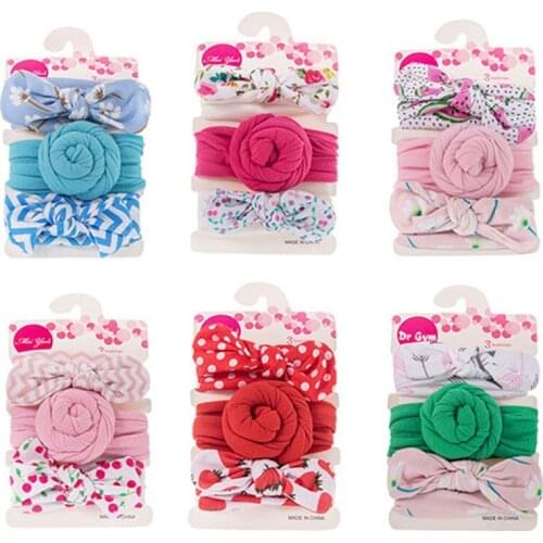 3 Pcs Cute Flower Print Baby Headband Bows Knot Kids Hairband Headwear Fruit Print Infant Toddler Baby Girls Hair Accessories