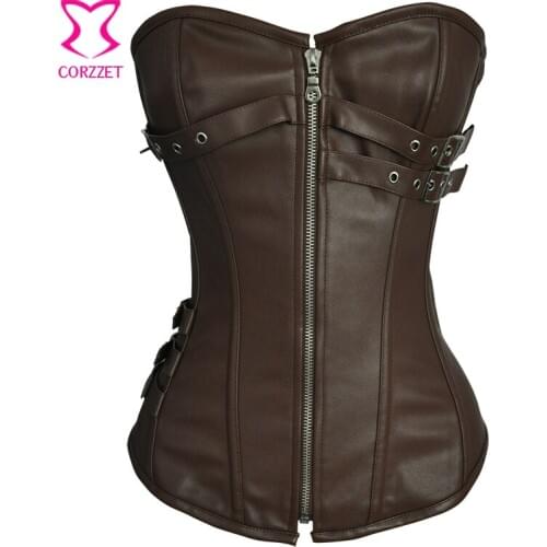 Brown Faux Leather Plus Size Corset Steampunk Korsett For Women Espartilhos E Corpetes Corsets and Bustiers Gothic Clothing