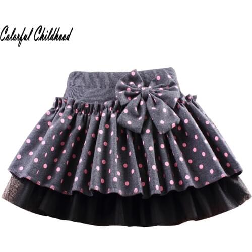 Cute Bowknots Child Skirt Kids Pleated Wool Blend Skirt Knited dot print Toddlers girls clothes Christmas Baby clothing
