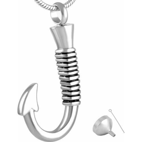 MJD8423 316L Stainless Steel Necklace Pendants Animals Pets Fish Hook Cremation Jewelry