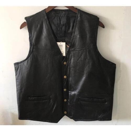 Motorcycle Vest Leather Men Black Waistcoat Male Biker Punk Genuine Leather Button Lace Up Autumn Sleeveless Jacket