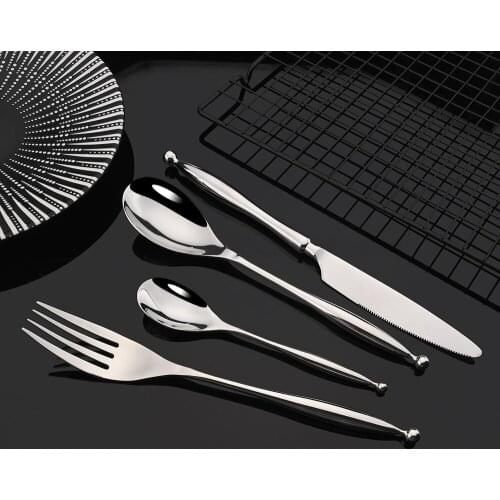Silver Dinnerware Set 18/10 Stainless Steel Flatware Cutlery Set Home Knife Fork Coffee Spoon Upscale Multifunctional Tableware