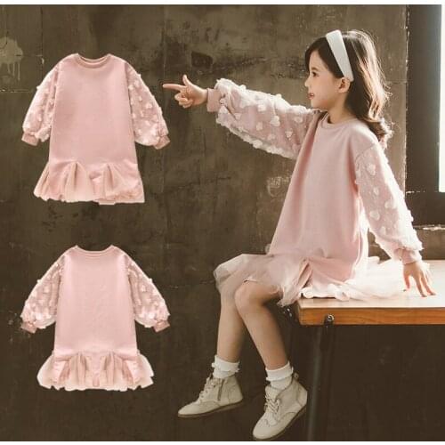 2021 new kids girls Lace Princess Dress Winter Plus Velvet Sweatshirt Dresses Children Christmas Clothes Long Sleeve Girl Fall