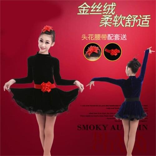 Autumn and winter gold velvet dance long - sleeved practice uniforms children 's Latin dance performance competition service