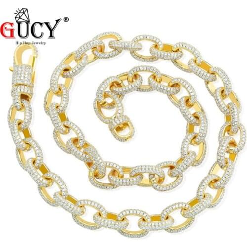 GUCY Hip Hop 15MM Width Mens Twisted Link Chain Necklace Iced Out Bling AAA+ CZ Stones Gold Silver Color Jewelry