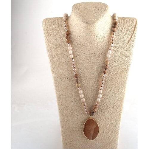 MOODPC Fashion Jewelry Crystal / Stone Long Knotted Natural Stone Pendant Necklaces For Women Bead necklace