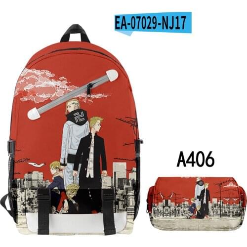 Cross-fashion Tokyo Avengers backpack set Trendy 3D color printing slash zipper backpack + pencil case set