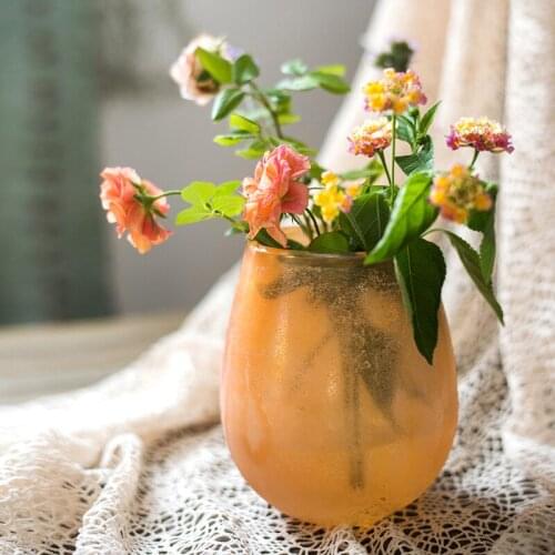 Roman Yellow Pearl Frosted Handmade Art Glass Bottle Vase Flower Candlestick Wax Cup Decoration Ornaments