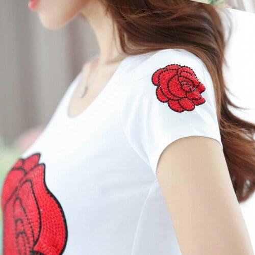 2021 Summer Women T shirts Fashion Diamond Print Flower 100% Cotton Vogue Short Sleeve Tshirt Famale Top Shirt Sexy Girl Clothes
