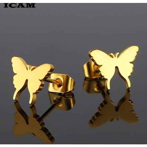 ICAM 2019 New Butterfly Earrings Gold Color Stainless Steel Stud Earrings for Women Child Cute Butterfly Cartilage Ear Studs