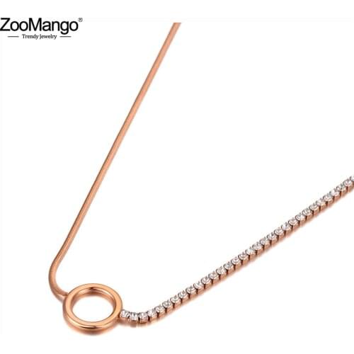 ZooMango Trendy Bohemia Stainless Steel CZ Crystal Box Chain Choker Necklace Sparkling Circle Pendant Necklace For Women ZN20080