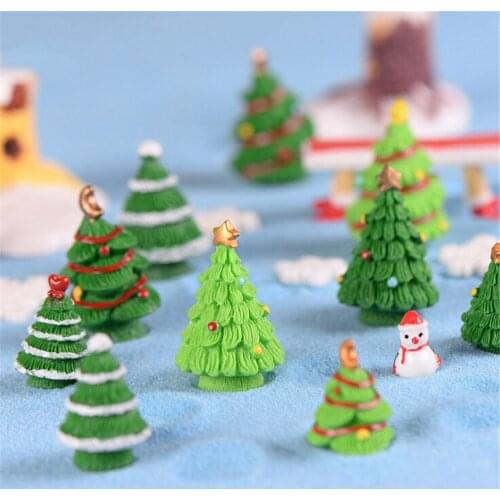 2pcs Resin Christmas Trees Figures Miniature/Fairy Garden Figurine Dolls House Kids Toys DIY Micro Landscape Accessories Navidad
